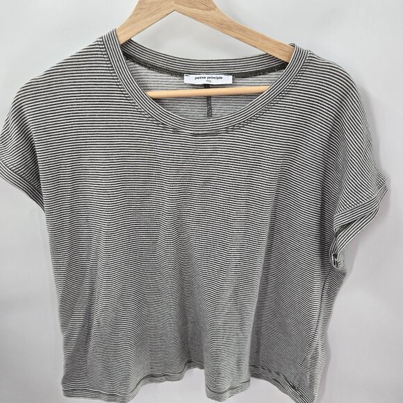 Petite Principle Dark Olive Green White Horizontal Striped Top Size PXL - Picture 1 of 11